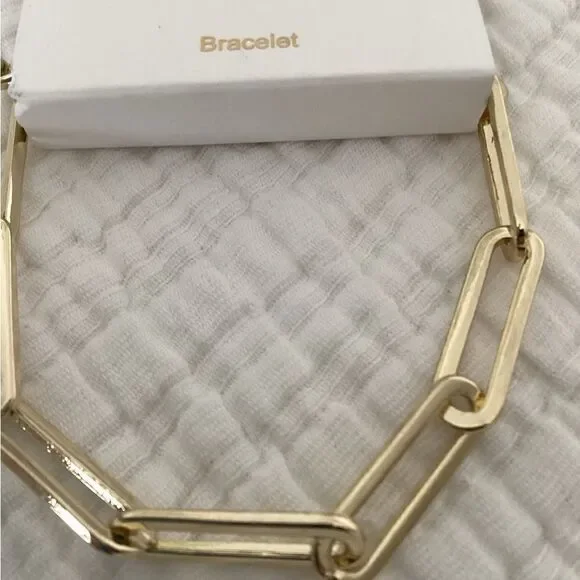 NWT J Crew larger chunky paper clip good tone bracelet, Cubic Zirconia, brass - Picture 6 of 7